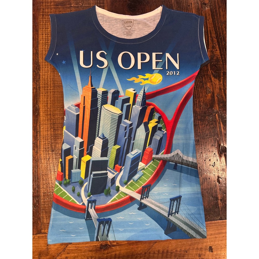 US Open 2012 Tennis NYC Skyline Graphic T-Shirt Blue Womens S Short Sleeve Tee M